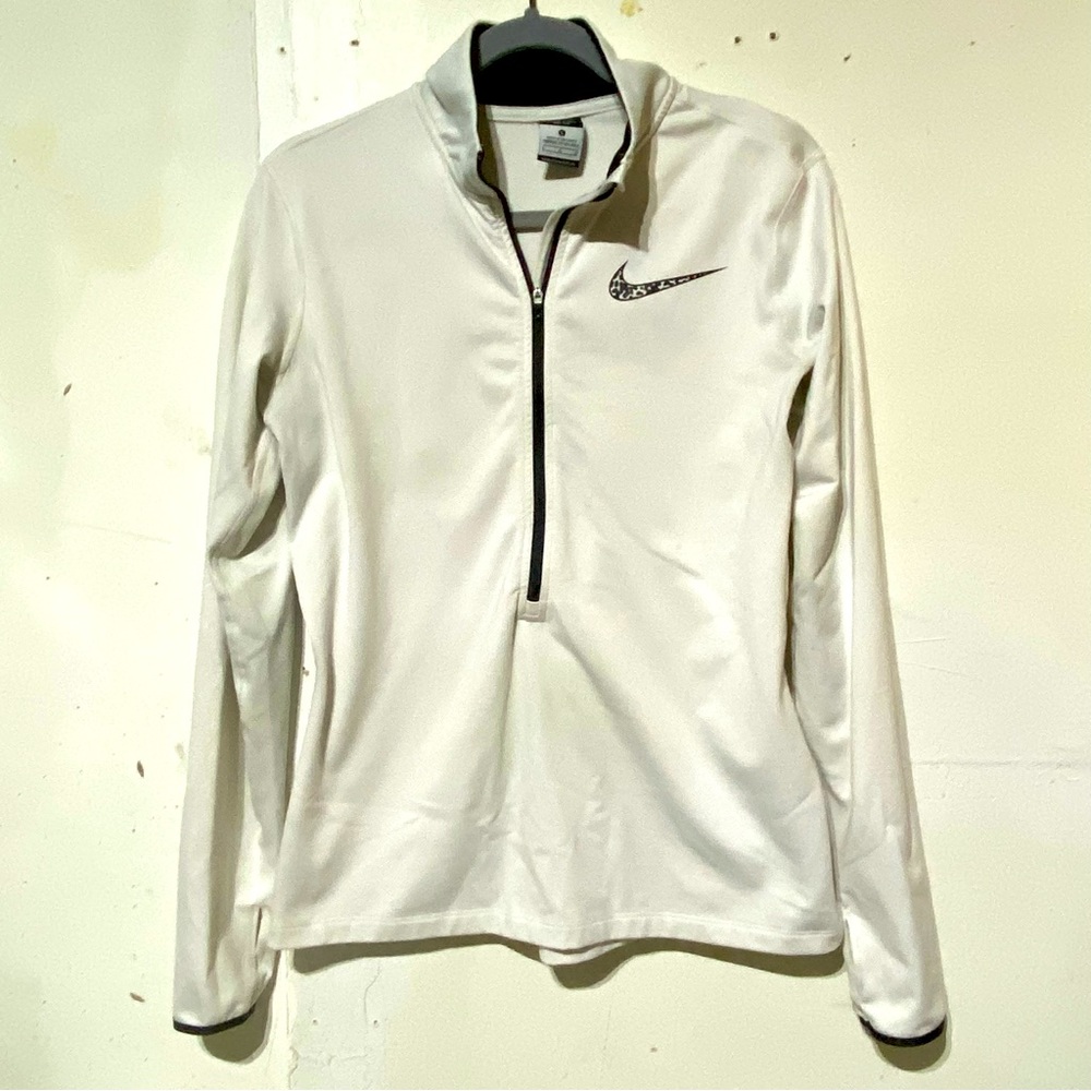 Nike Womens Dri Fit Half Zip Pullover Long Sleeve White Black Sz Large